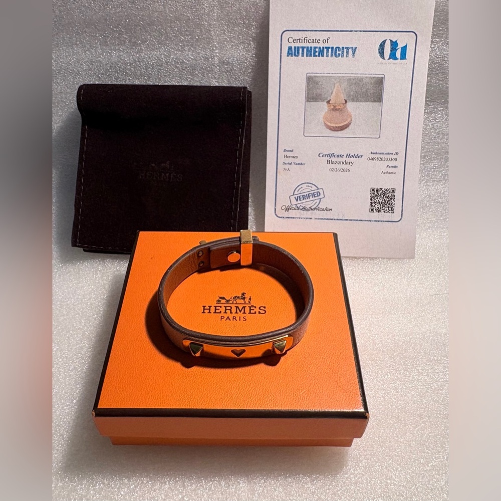 Hermes Brown Leather Bracelet with Gold Hardware